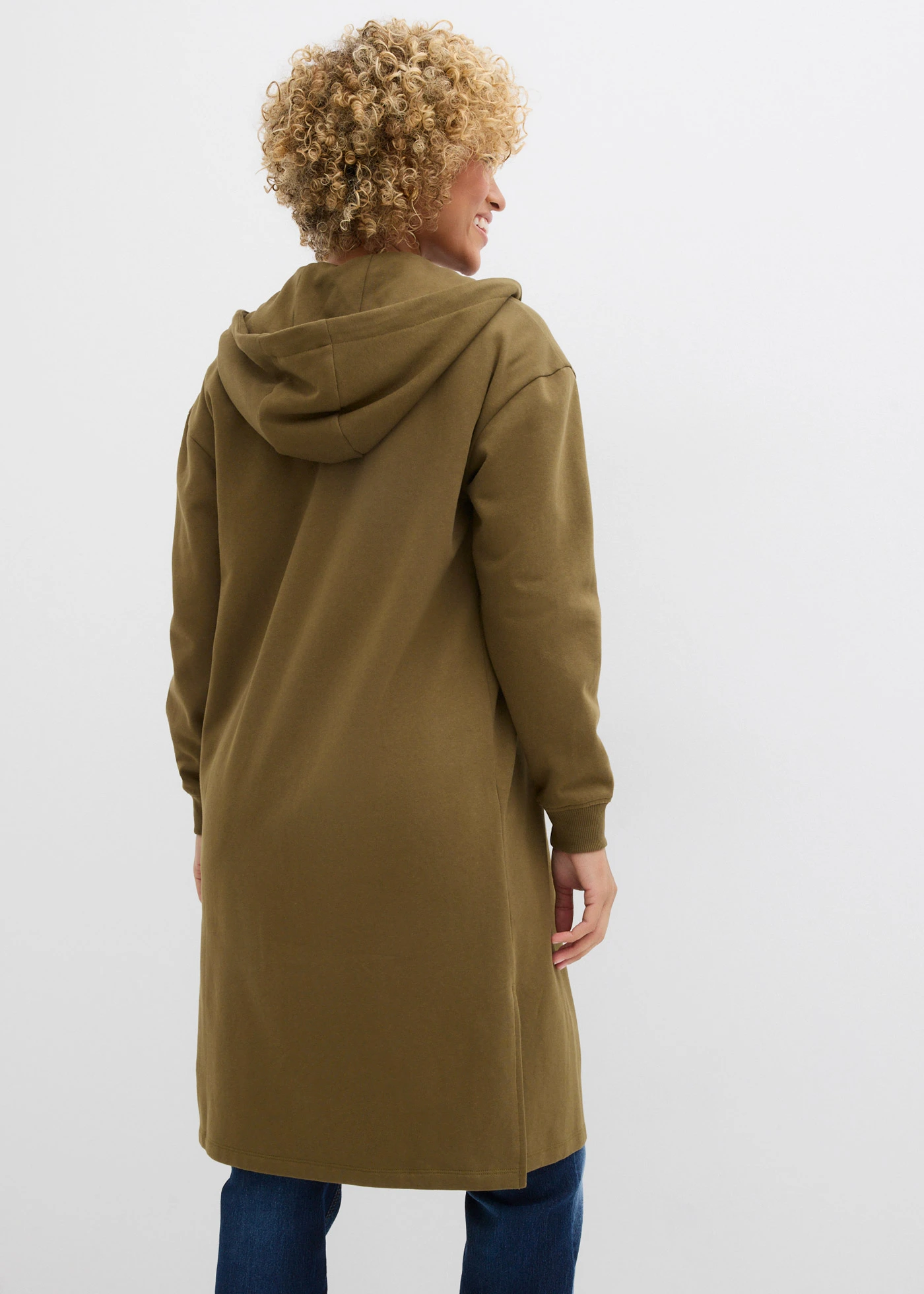 Extra lang sweatvest met splitten opzij • olijfgroen • bonprix online shop