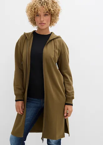 Extra lang sweatvest met splitten opzij • olijfgroen • bonprix online shop