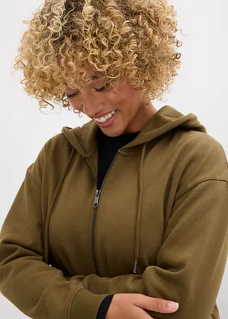 Extra lang sweatvest met splitten opzij • olijfgroen • bonprix online shop