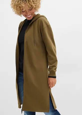 Extra lang sweatvest met splitten opzij • olijfgroen • bonprix online shop