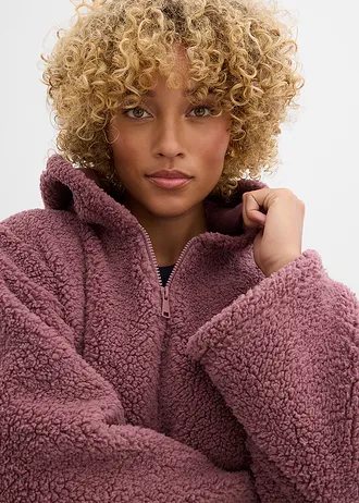 Jachetă din teddy-fleece cu croială A, cu șlițuri laterale • violet mat • magazin bonprix
