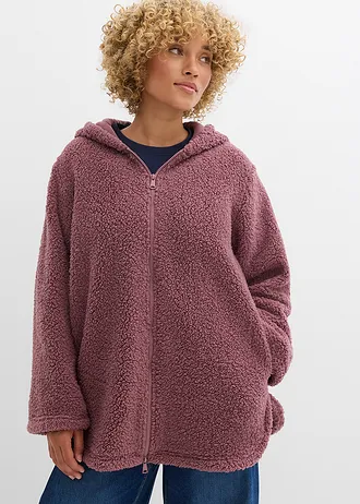 Jachetă din teddy-fleece cu croială A, cu șlițuri laterale • violet mat • magazin bonprix