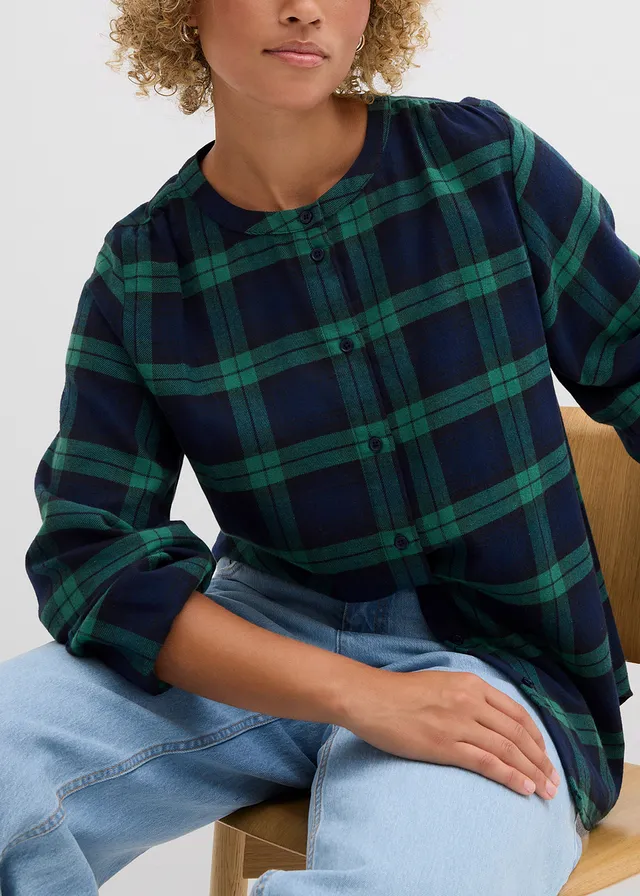 Flanellen blouse van puur katoen • donkerblauw-edelsteengroen geruit • product-page.page-title-suffix