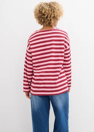 Oversized shirt van katoen, Kleur: rood/rookorchidee gestreept