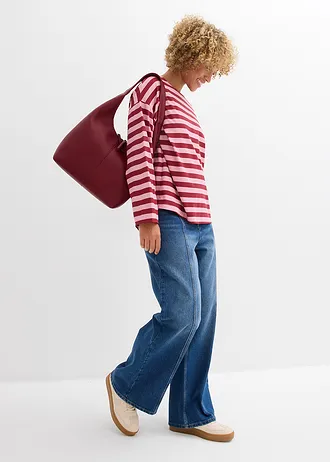 Oversized shirt van katoen, Kleur: rood/rookorchidee gestreept