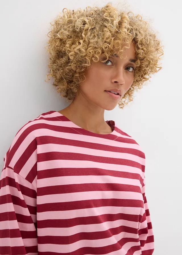Oversized shirt van katoen • rood/rookorchidee gestreept • product-page.page-title-suffix