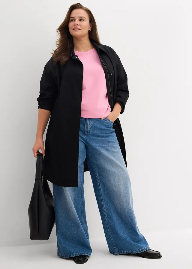 T-shirt long en sweat 100% coton, Couleur: rose glycine