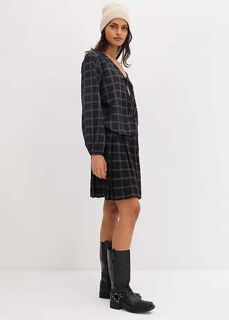 Kalhotová sukně ze splývavé viskózy, barva: černo-hnědozelená kostka