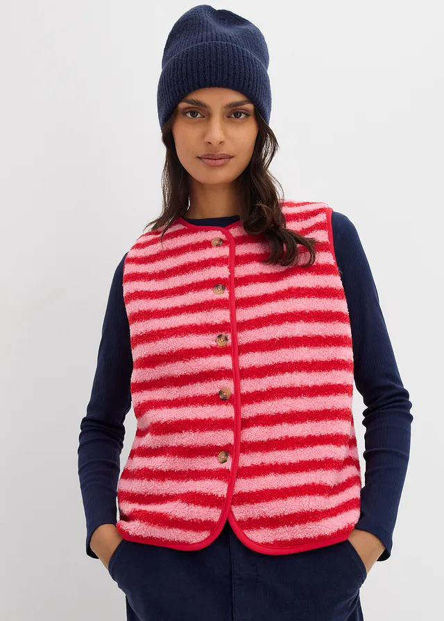 Gilet sans manches en sherpa • rose framboise-rouge rayé • product-page.page-title-suffix