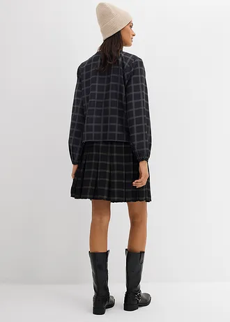 Kalhotová sukně ze splývavé viskózy, barva: černo-hnědozelená kostka