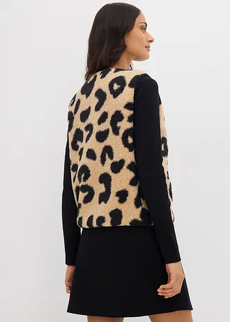 Vesta z umělé kožešiny • bílá káva-černá s leopardím potiskem • bonprix obchod