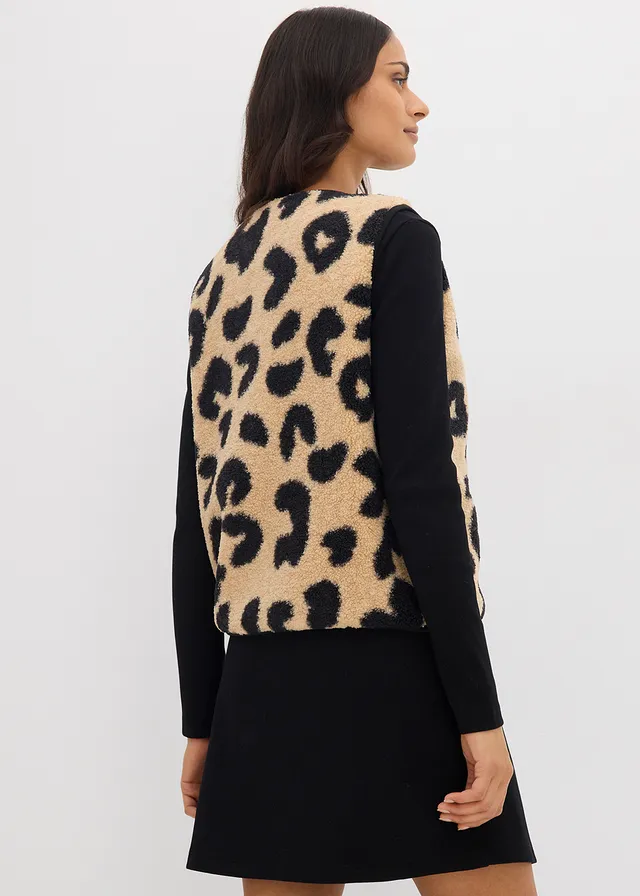 Gilet sans manches en sherpa • latte macchiato-noir léopard • product-page.page-title-suffix