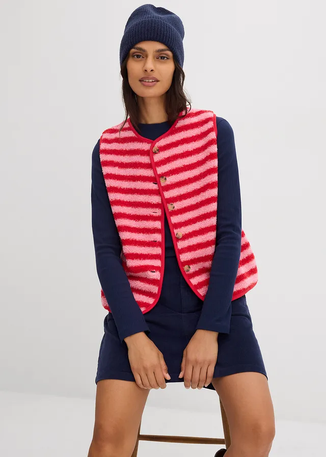 Gilet sans manches en sherpa • rose framboise-rouge rayé • product-page.page-title-suffix