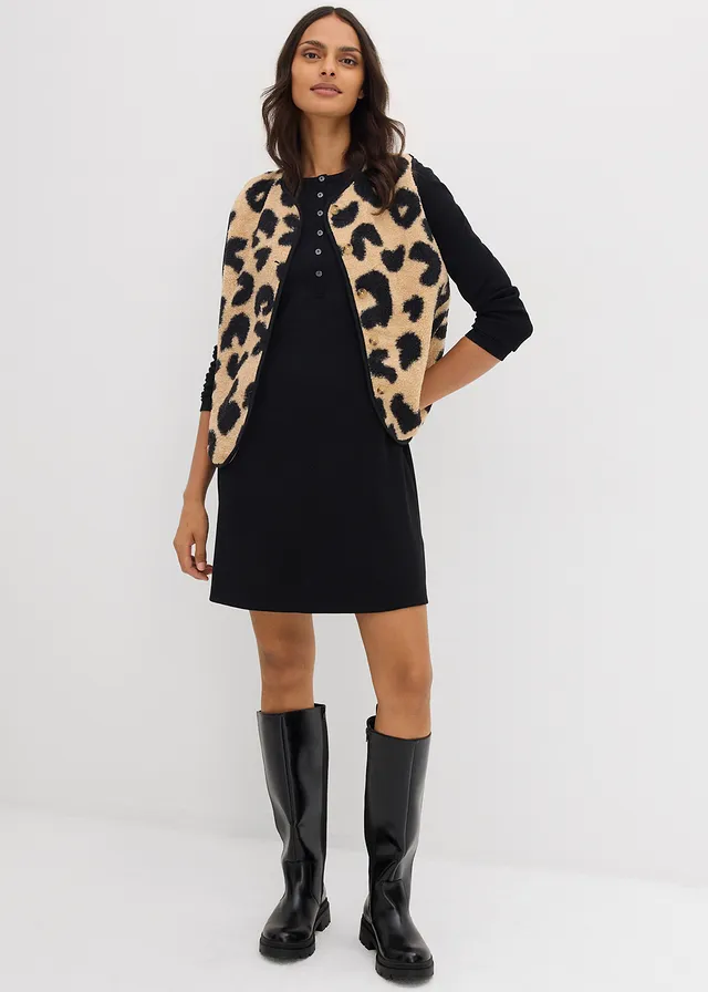 Gilet sans manches en sherpa • latte macchiato-noir léopard • product-page.page-title-suffix