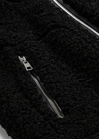 Imitatie bontjas van teddy fleece, Kleur: zwart