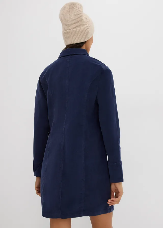 Figuuraccentuerende corduroy jurk, Kleur: donkerblauw