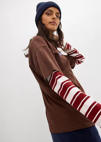 Oversize tričko z čisté organické bavlny • hnědo-nebesky modrá s potiskem • bonprix obchod