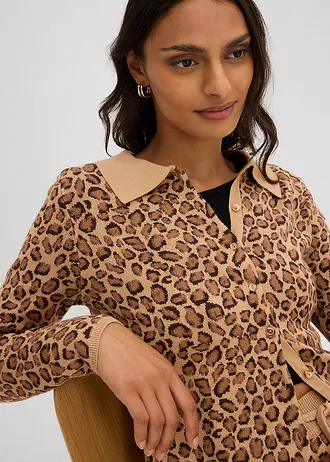 Krátký kabátek z jemné pleteniny • tmavě hnědá s leopardím vzorem • bonprix obchod