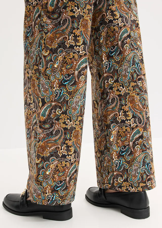 Wide leg stretch broek met katoen • zwart-beige paisley • product-page.page-title-suffix