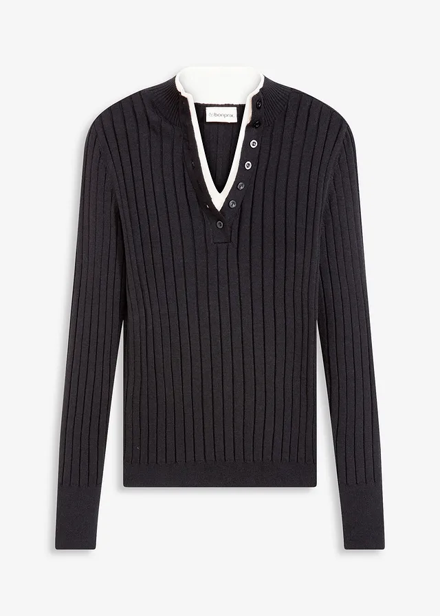 Pulover din tricot fin ripsat cu viscoză și aspect 2 în 1