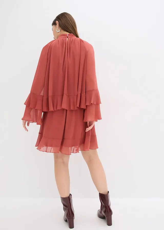 Robe en mousseline à volants, Couleur: brun marsala