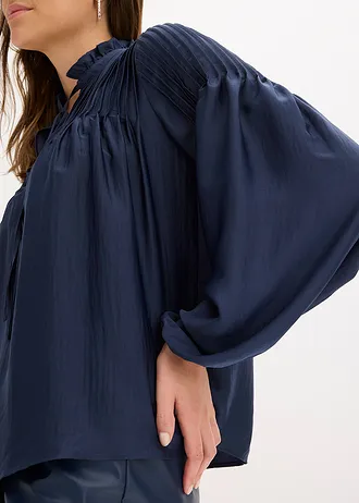 Tuniková halenka z lesklého saténu, se sámky • tmavě modrá • bonprix obchod