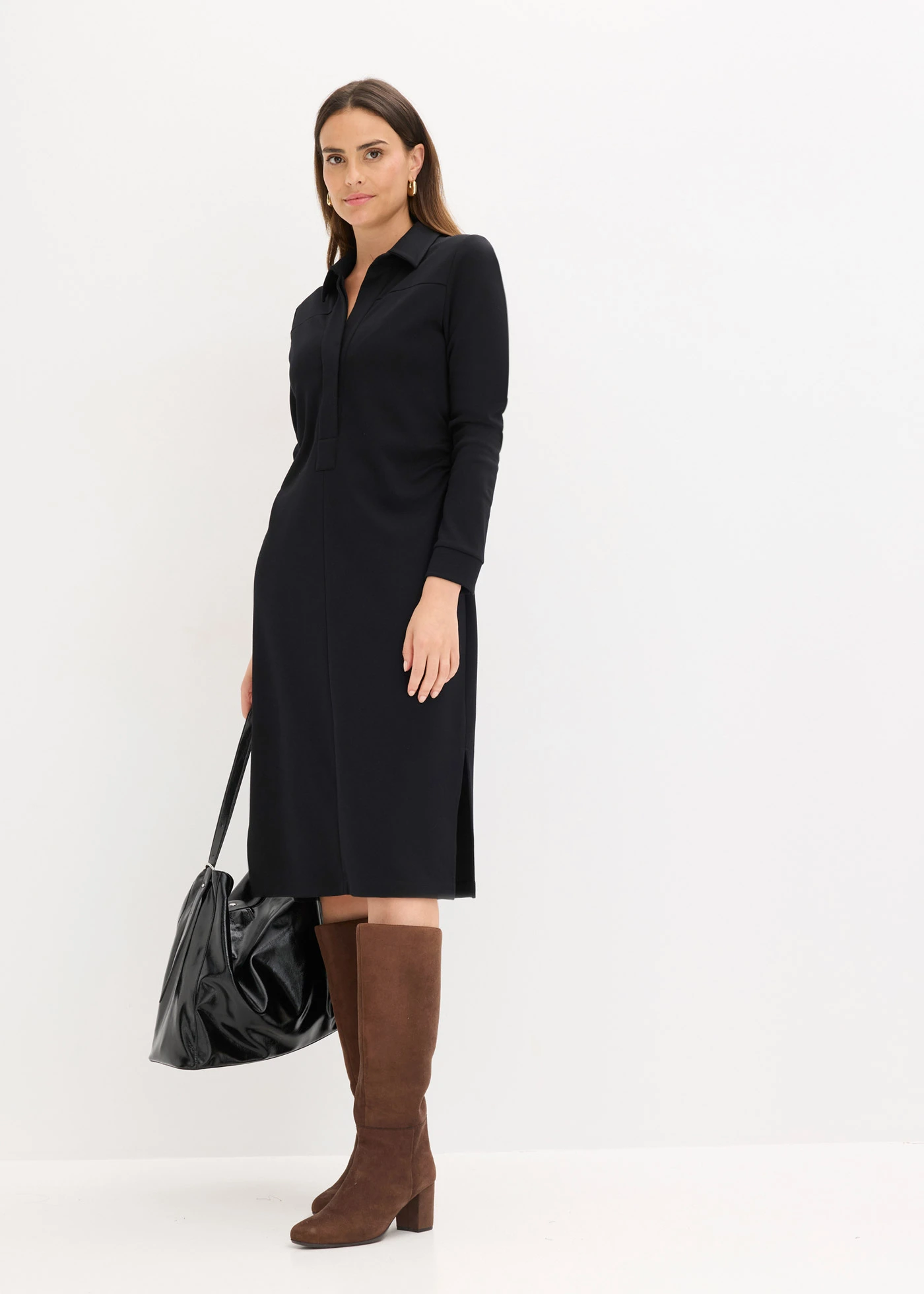 Robe-chemise en Punto di Roma • noir • Boutique bonprix