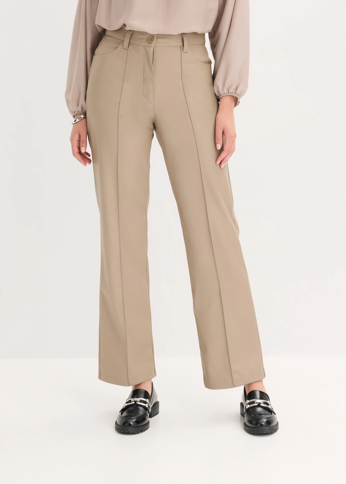 Pantalon enduit avec passepoil, droit • taupe • Boutique bonprix