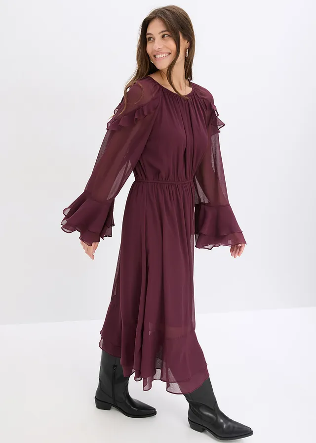 Robe en mousseline à volants, Couleur: bordeaux