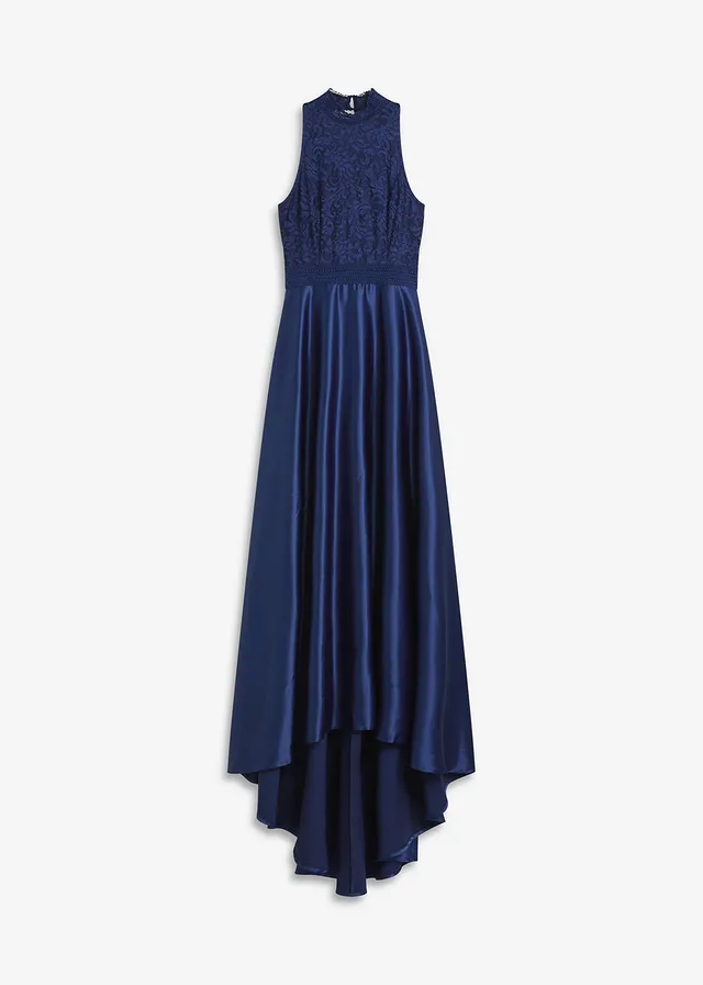 Rochie maxi din satin lucios, cu dantelă