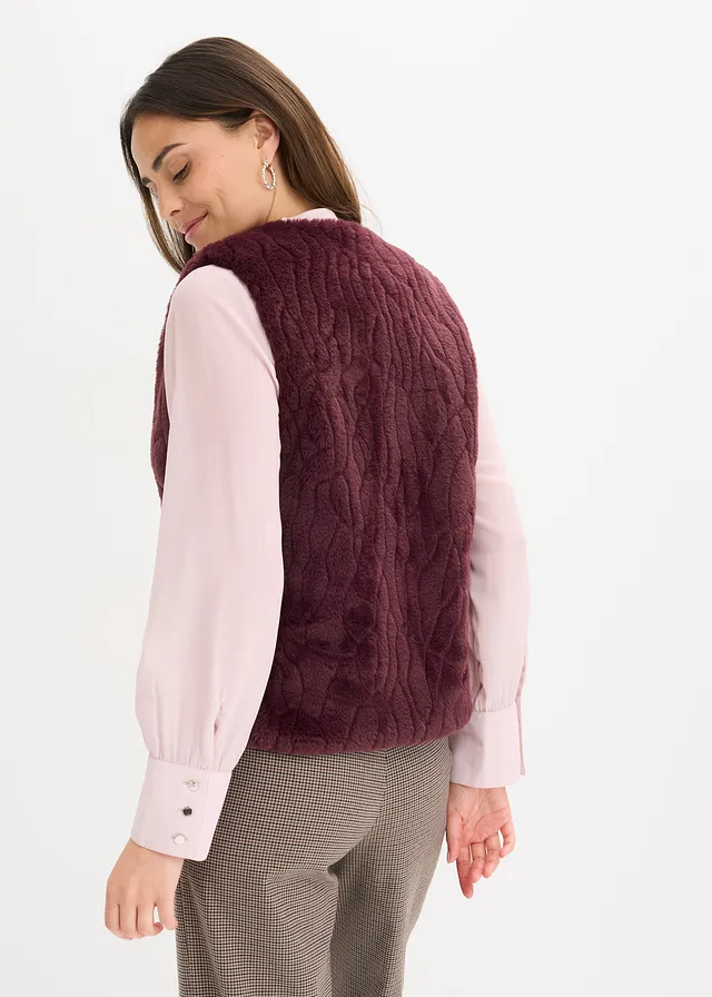 Gilet van imitatiebont, Kleur: wijnrood