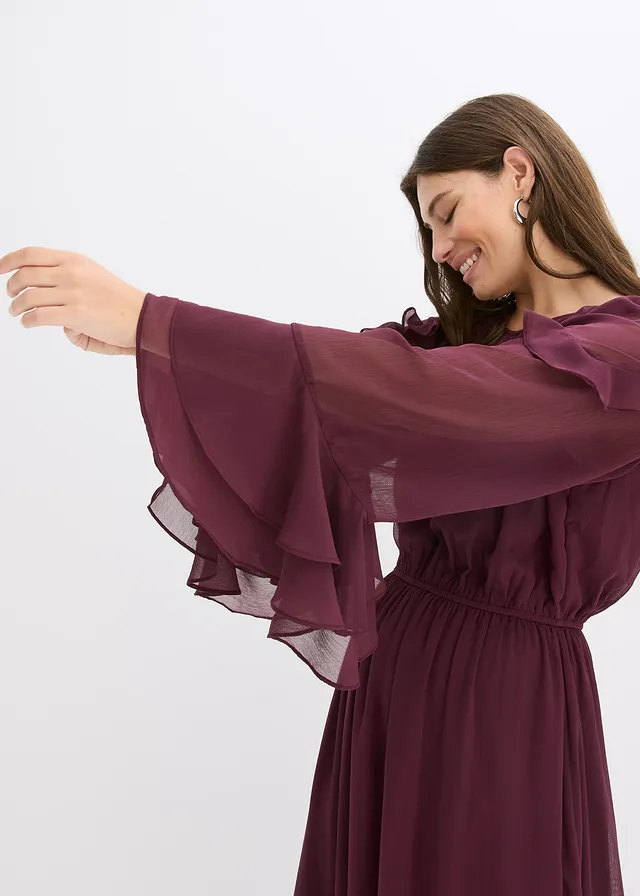 Chiffon jurk met volants • wijnrood • product-page.page-title-suffix