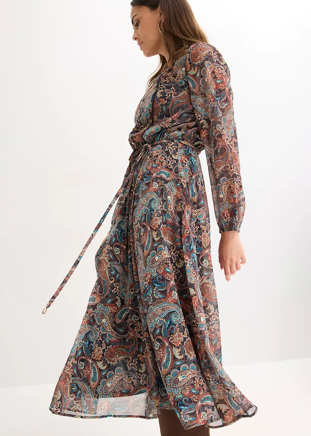 Chiffon jurk met paisley dessin • zwart - beige • product-page.page-title-suffix