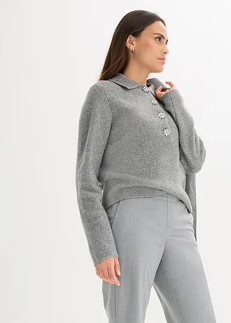 Pólo svetr s podílem vlny • šedý melír • bonprix obchod