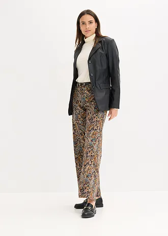 Strečové kalhoty Wide Leg, s bavlnou, barva: černo-béžový kašmírový vzor