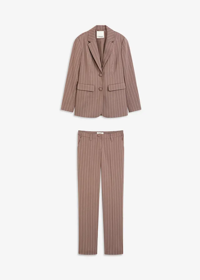 Kalhotový kostým s vlasovými proužky, 2dílný • hliněná hnědo-béžová s proužky • bonprix obchod