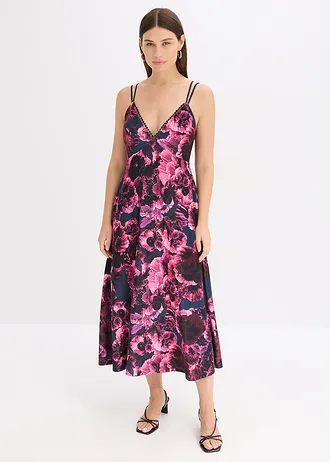 Midi šaty z lesklého sametu, barva: černo-fialová s květy