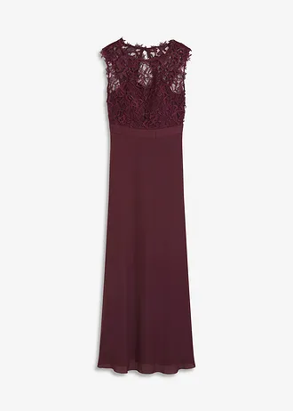 Maxi jurk met kant • wijnrood • bonprix online shop