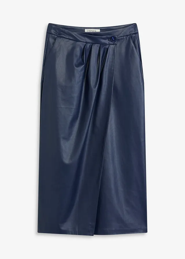 Fustă petrecută midi din imitație de piele