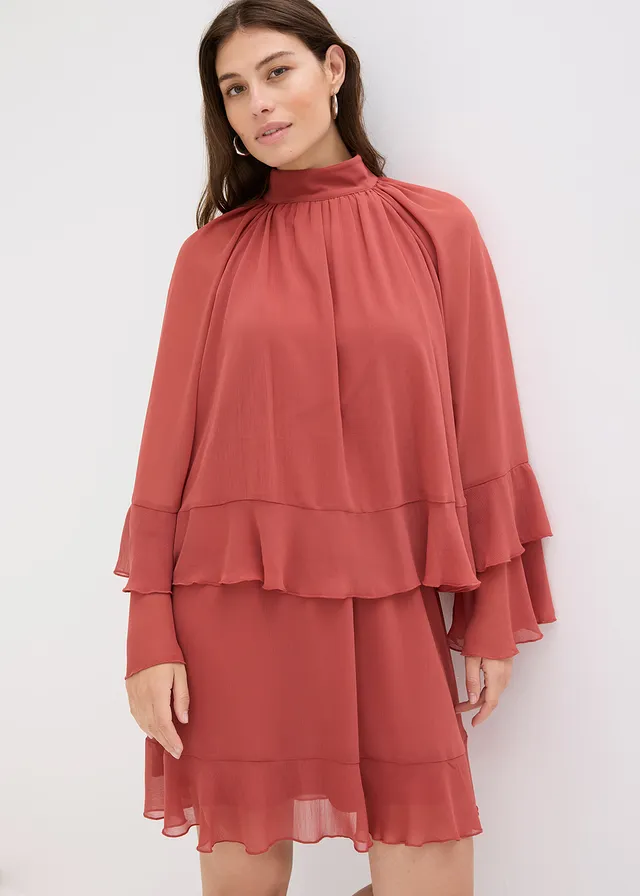 Chiffon jurk met volants • marsala • bonprix online shop