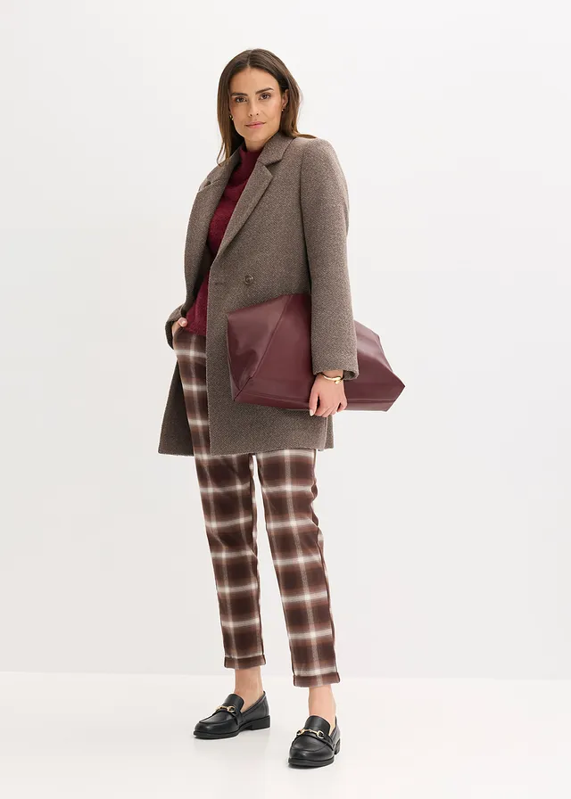 Manteau court, Couleur: taupe-marron chiné