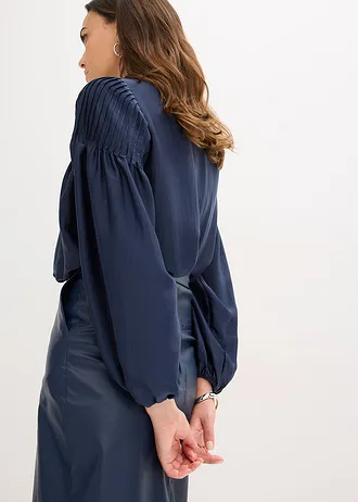 Tuniková halenka z lesklého saténu, se sámky • tmavě modrá • bonprix obchod