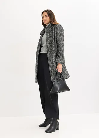 Korte coat in wollen look • zwart-zilverkleur gemêleerd • bonprix online shop