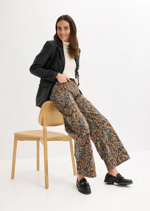 Wide leg stretch broek met katoen • zwart-beige paisley • product-page.page-title-suffix