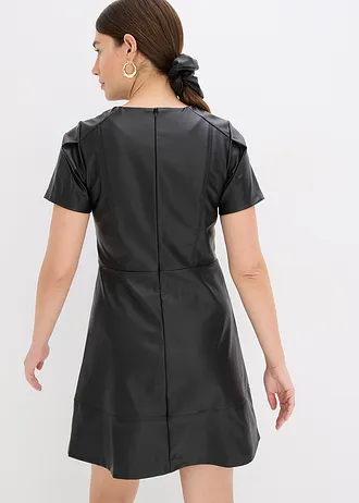 Imitatieleren jurk, Kleur: zwart