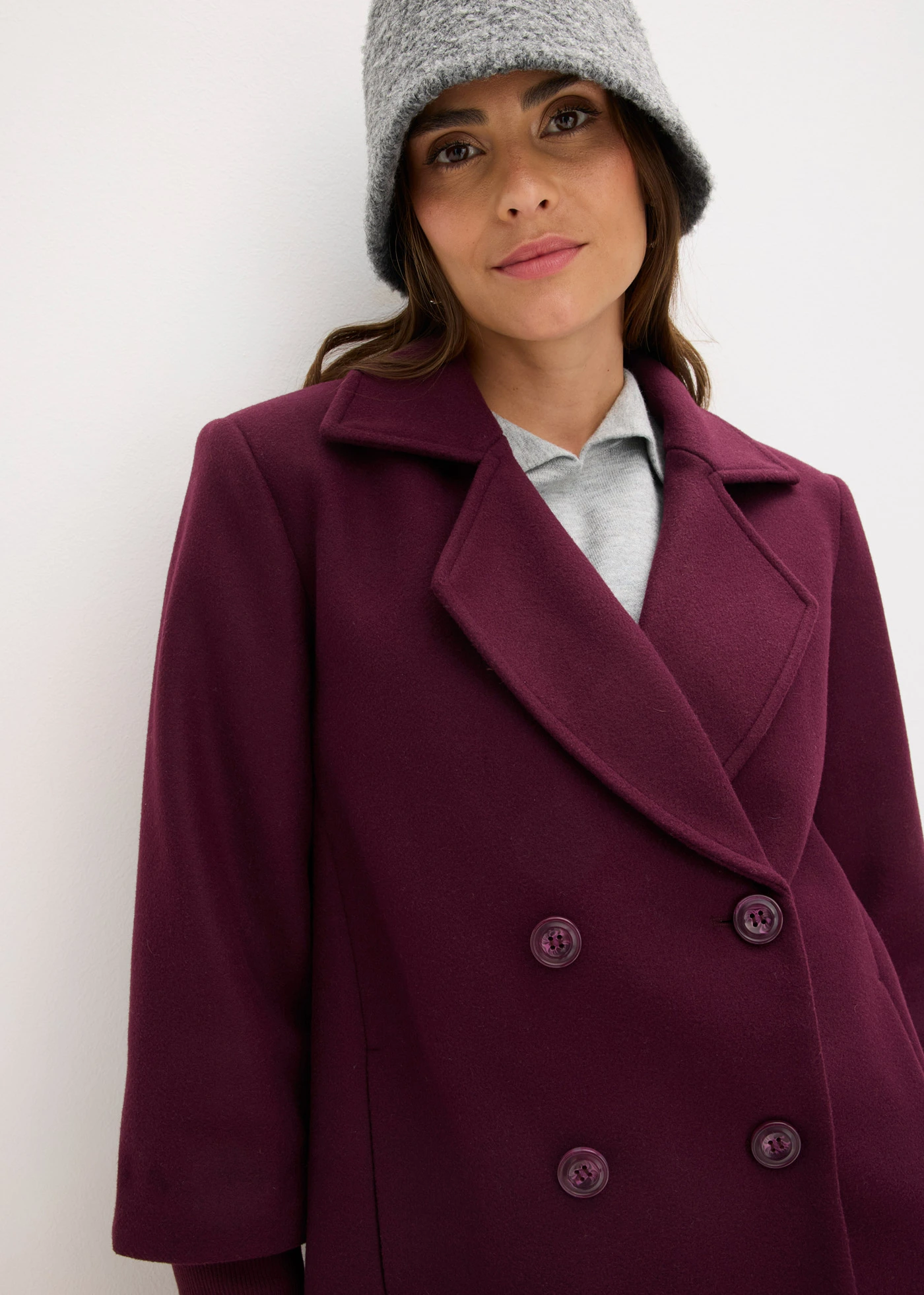 Kabanový kabátek s pletenými rukávy • vínová • bonprix obchod