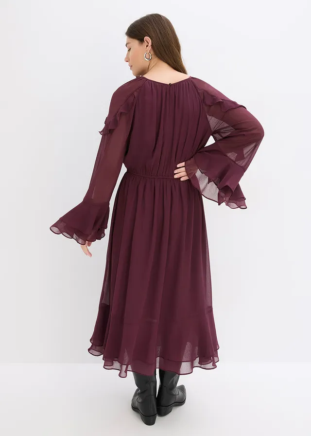 Robe en mousseline à volants, Couleur: bordeaux