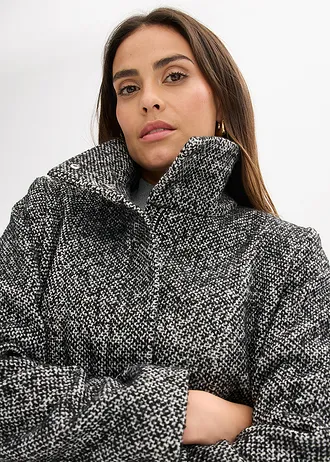 Korte coat in wollen look • zwart-zilverkleur gemêleerd • bonprix online shop