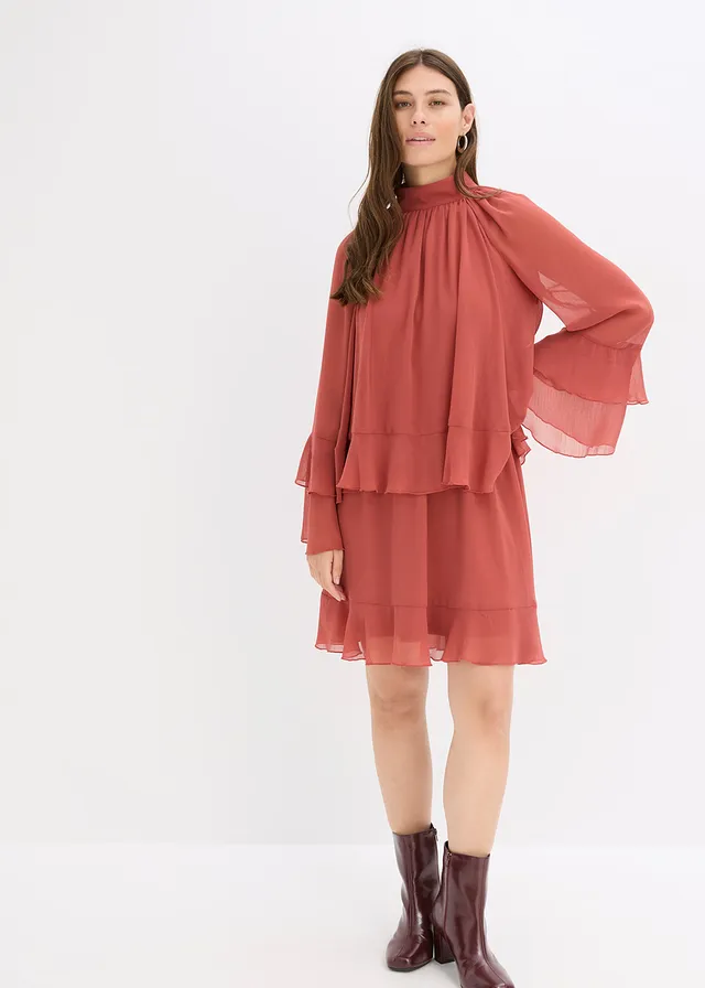 Robe en mousseline à volants, Couleur: brun marsala