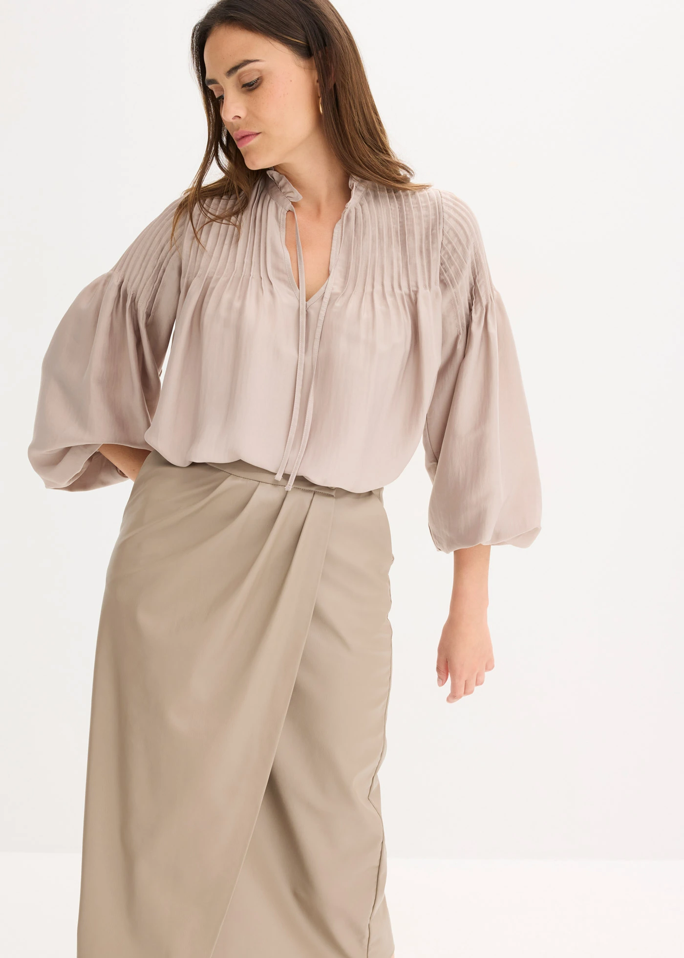 Zavinovací midi sukně z imitace kůže • hnědošedá • bonprix obchod